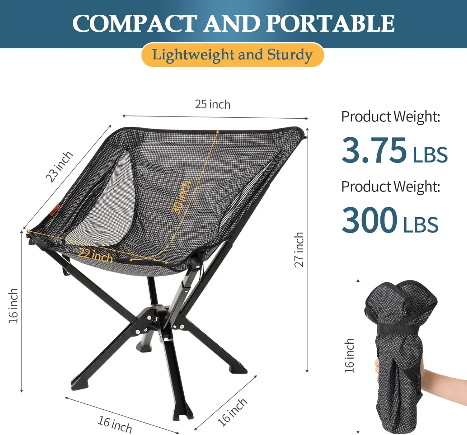 Chair with Carry Bag- Durable and Ultra-Light Folding Chair for Camping - Supports 300 Lbs - Perfect for Outdoor Adventures