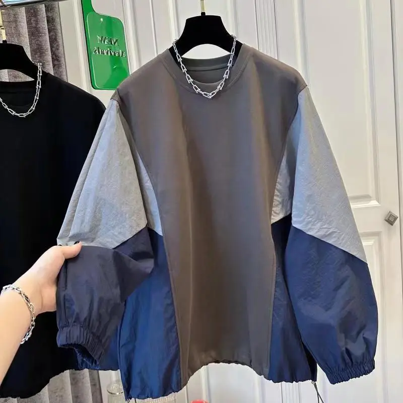 

Свитер женский весенне-осенний тонкий дизайнерский топ контрастного цвета с круглым вырезом и длинными рукавами