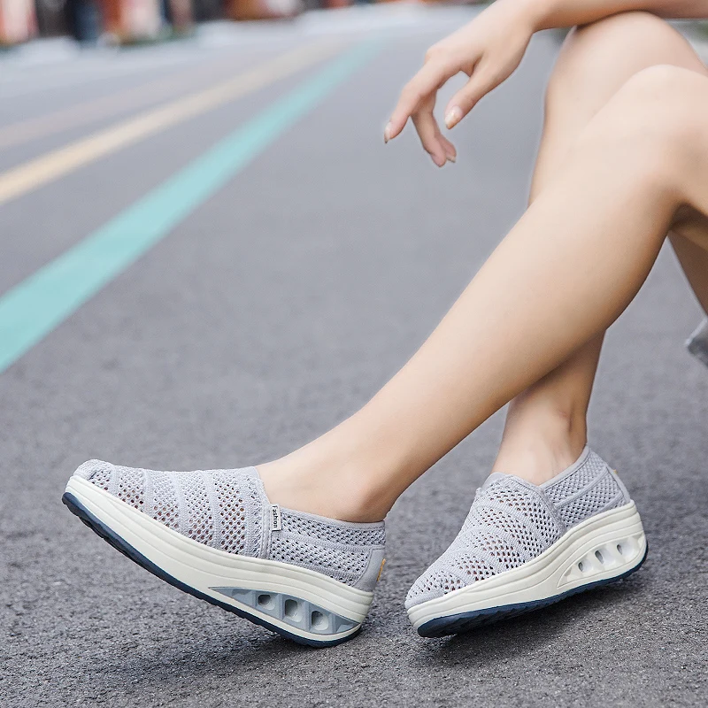 STRONGSHEN Summer Women Fashion Vulcanized Wedges Shoes Platform Ladies Shoes Casual Breathable Hollow Out Mesh Walking Shoes