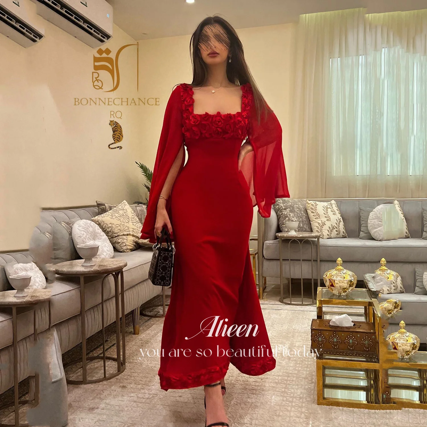 

Aileen Robes of Soirée Elegant Women's Dresses for Wedding Party Платье Вечернее فساتين سهرة Square-neckline Prom Dress Red Gala