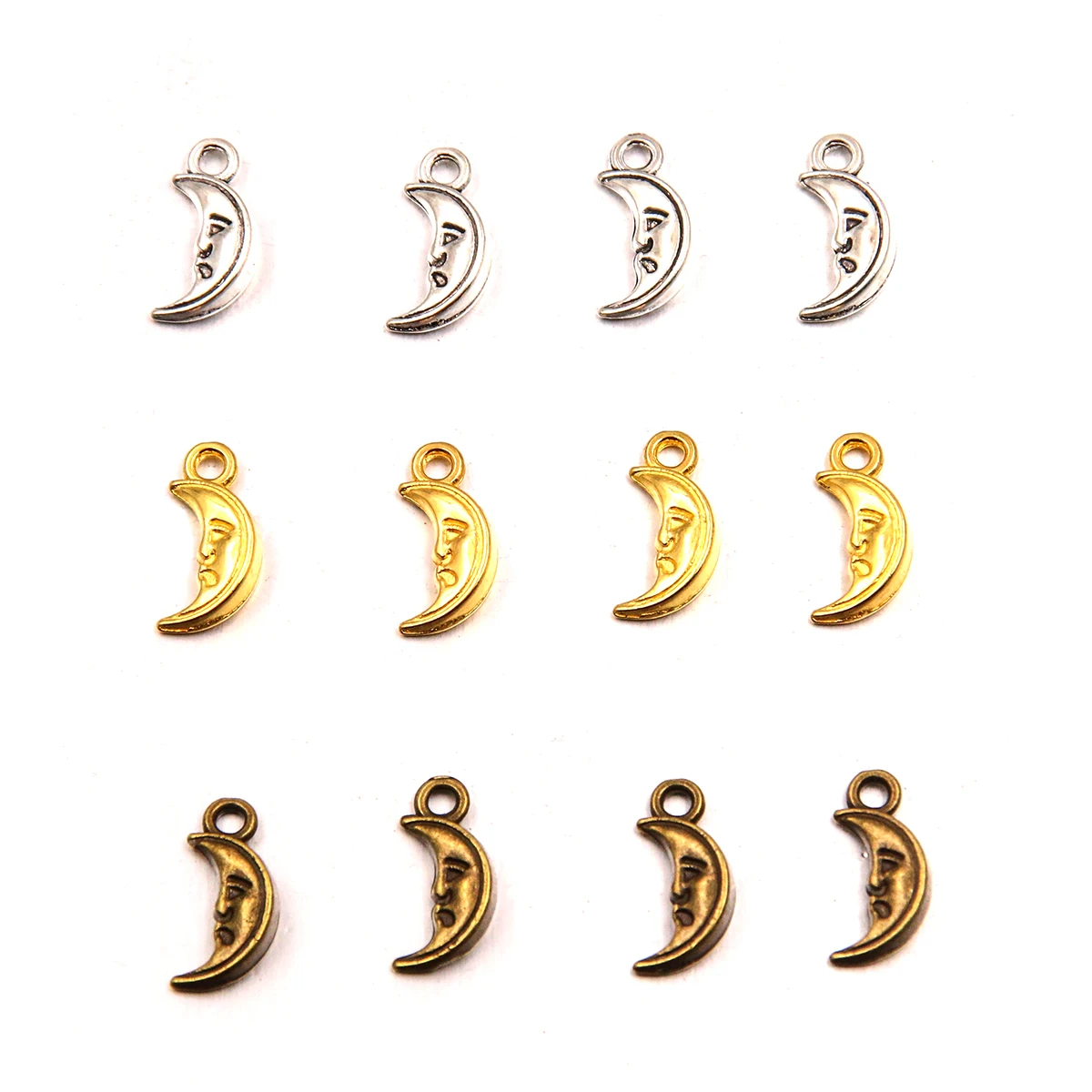 60PCS 3 Color 11X13mm New Product Alloy Double Sided Small Moon Charms For Jewelry Making DIY Handmade Natural Pendant