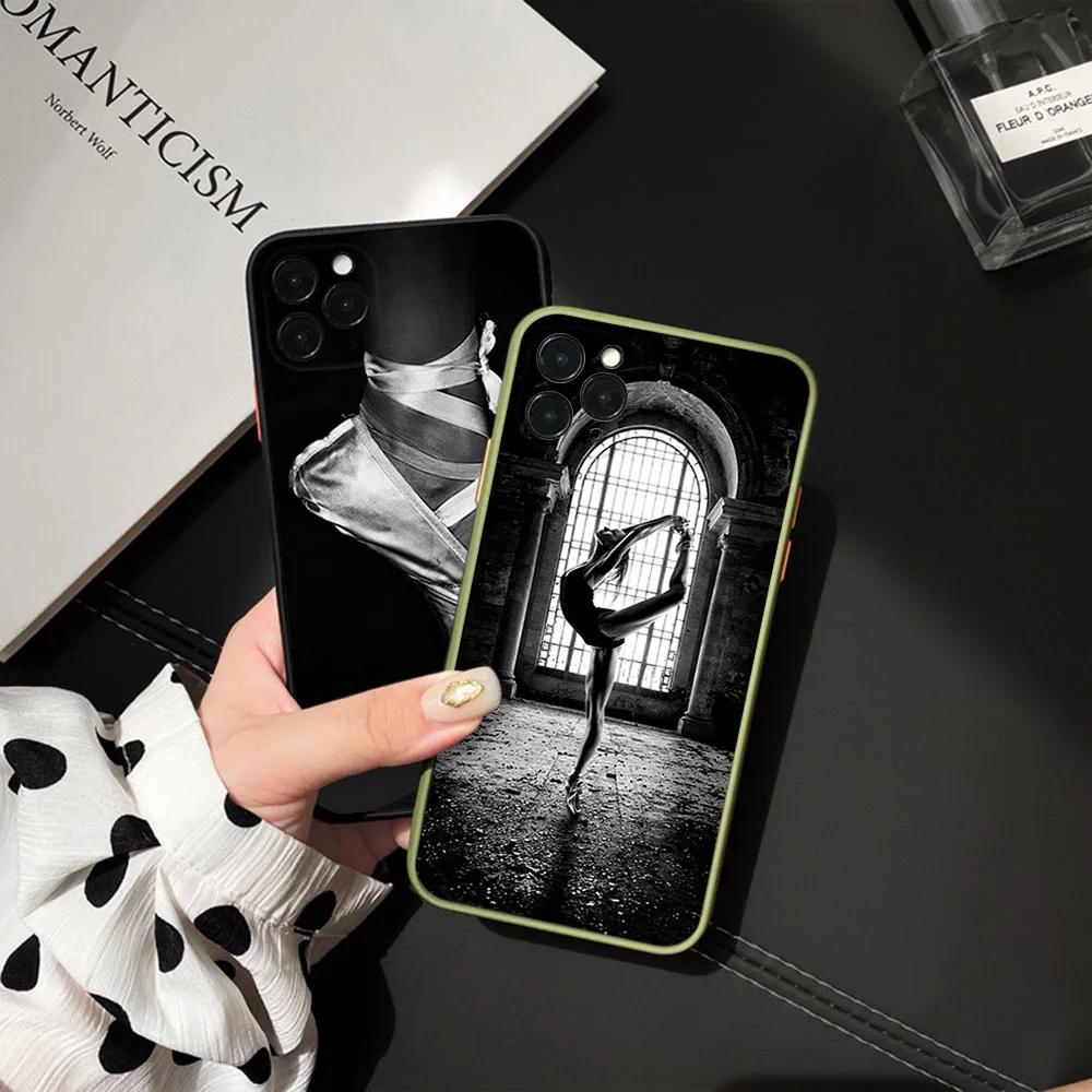 Phone Case For iPhone 16 Plus 15 Pro Max 14 7 8Plus XR SE 11 12 13 Mini X XS 16Pro Colorful Ballet Dance Black Translucent Cover