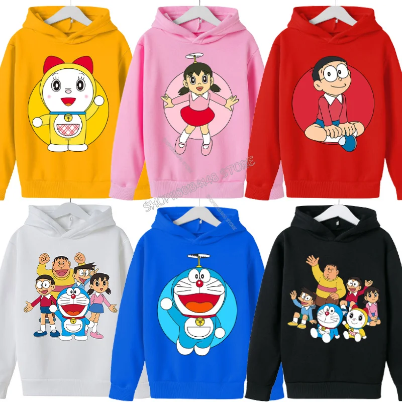 Doraemon Fleece Hoodie for Children Cartoon Partern Clothing Girls Boys Hoody Kids Anime Clothes Fashion Thick Sweatshirt Gift