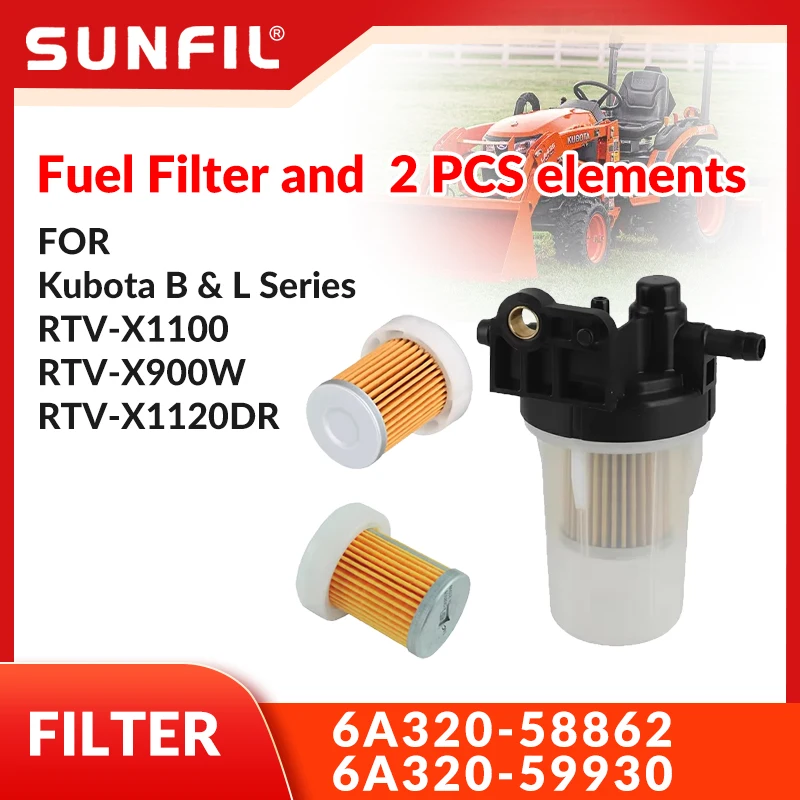 

6A320-58862 Топливный фильтр в сборе и 2 элементами 6A320-59930 для Kubota серии B и L RTV-X1100 RTV-X900W RTV-X1120DR