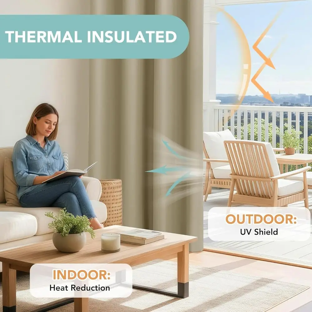 ผ้าม่านกันความร้อนแบบทึบแสง 4 ชิ้น ป้องกันความเป็นส่วนตัว สีเทาอมน้ำตาล ขนาด 54x63 นิ้ว สำหรับห้องนอน