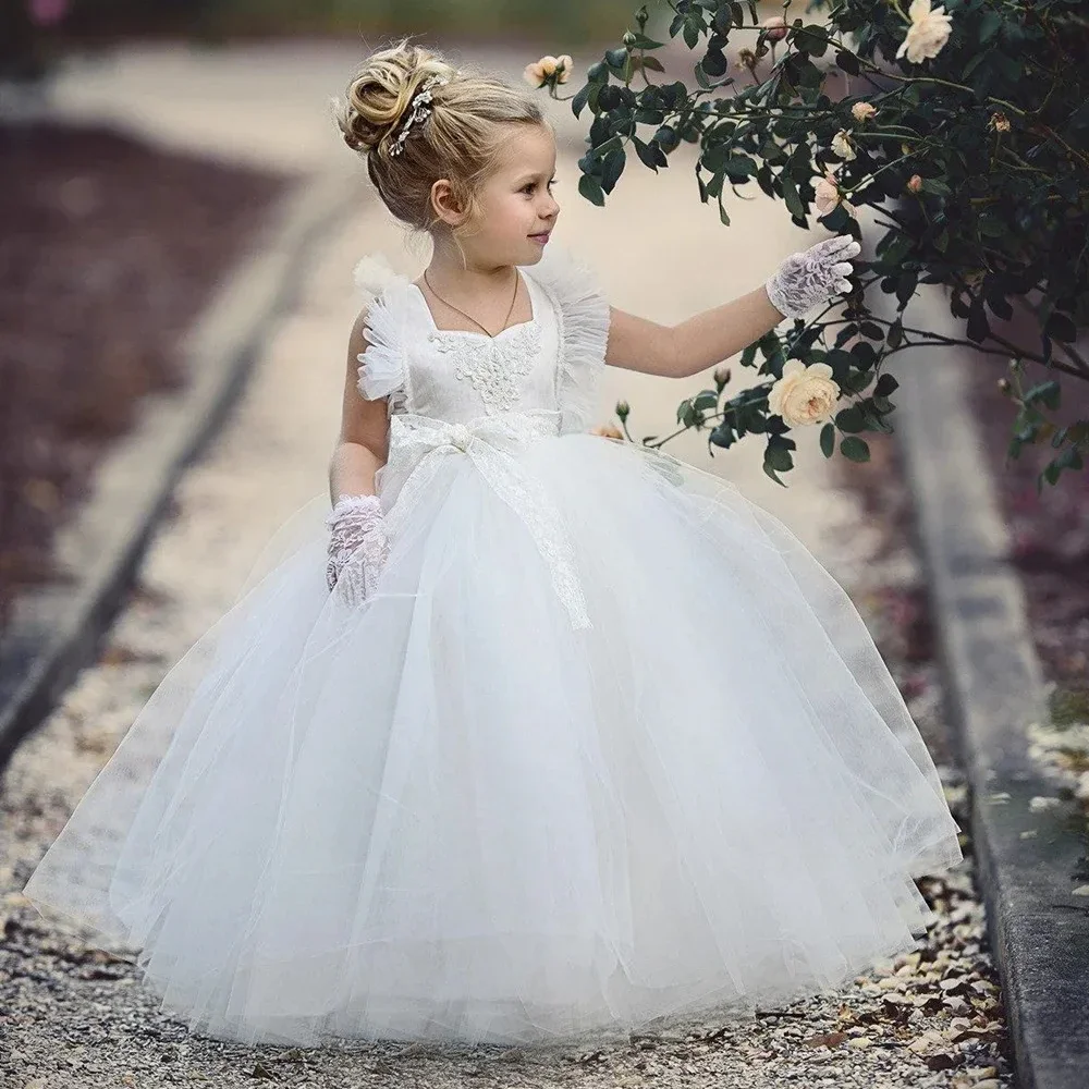 

Elegance Flower Girl Dress Appliqued Drill Fluffy Tulle Baby Girl Princess Wedding Birthday Party First Communion Dress