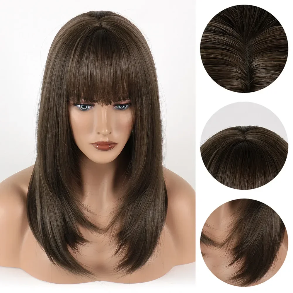 High-class Synthetic Wig with Bangs Brown Women's Headband Style Simulated Wig