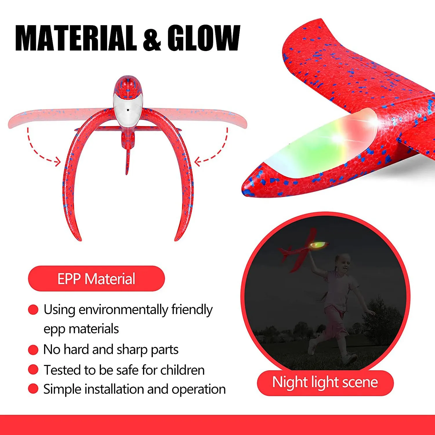 2Pack LED Light Airplane Toys Throwing Foam Plane Flashing Luminous Glider Plane Outdoor Sport Birthday Party Favors