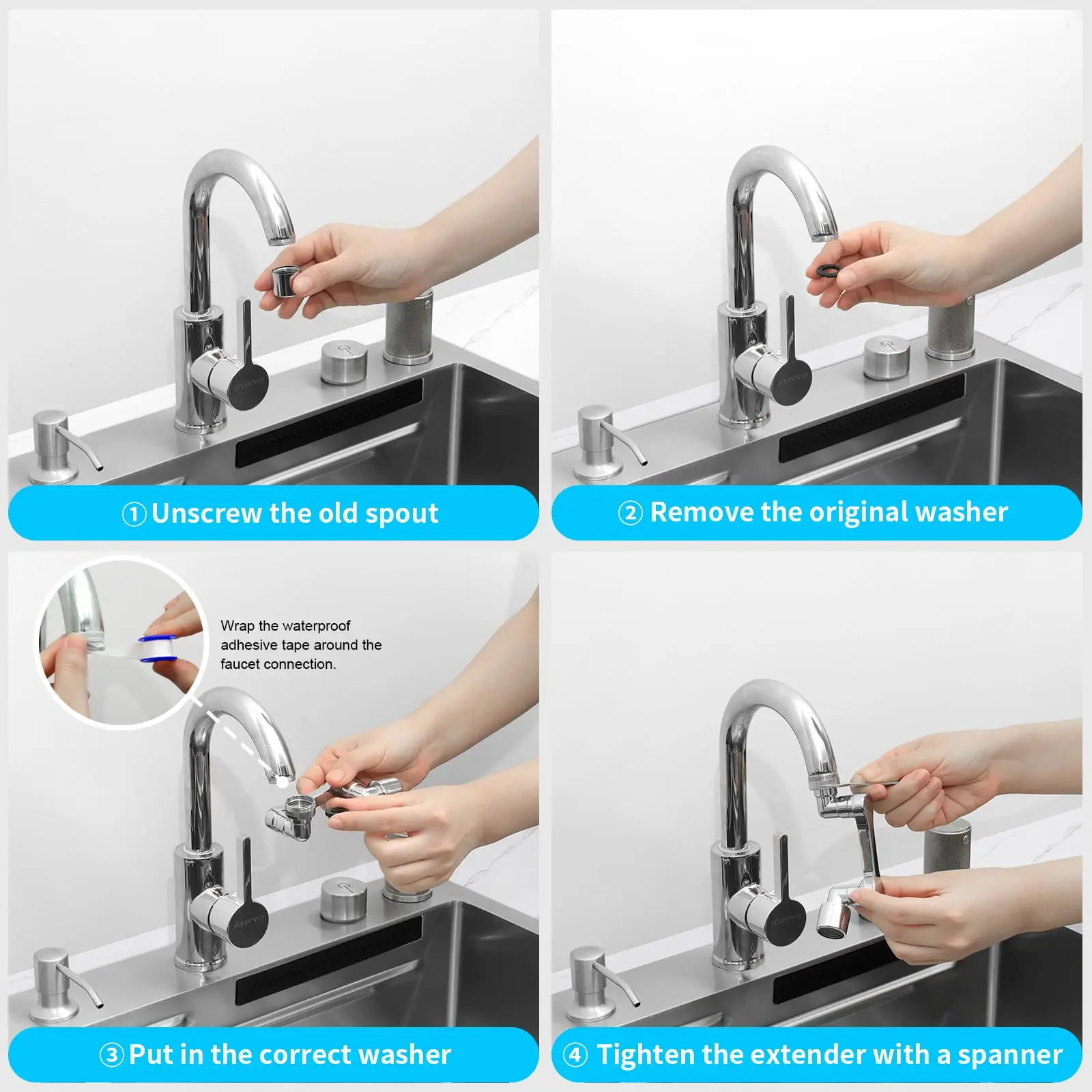 1080° Universal Rotation Faucet Extender Dual Mode Sprayer Head Kitchen Robot Arm Extension Taps Bathroom Swivel Faucet