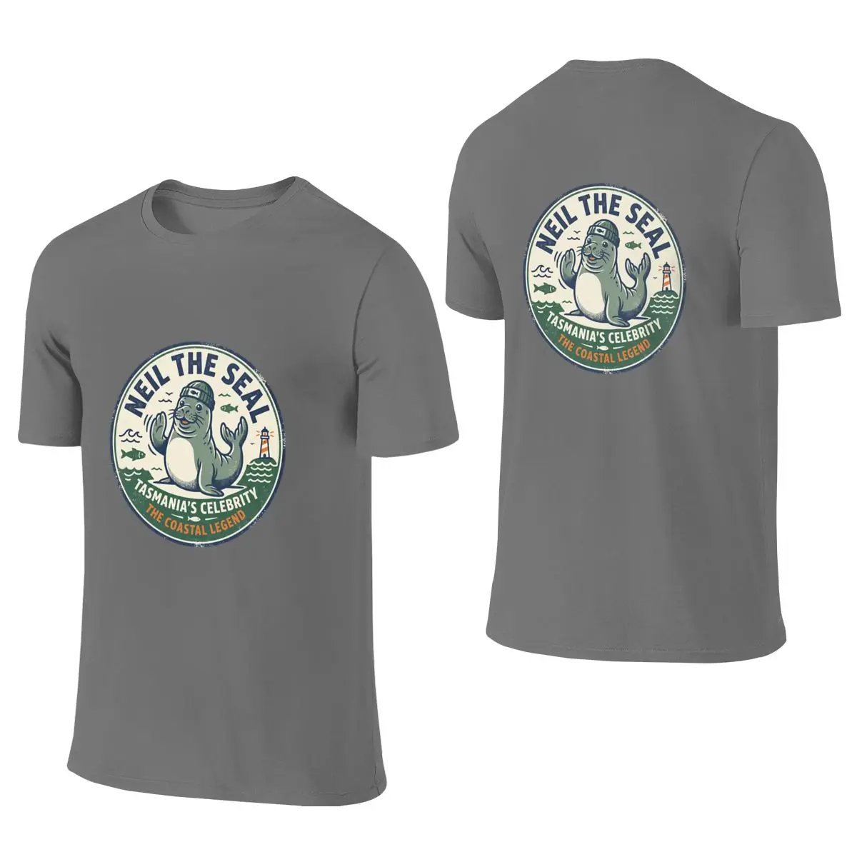 Neil The Seal Vintage Tasmania Coastal Legend Street Reversible T-shirt Japanese-Style Lazy Morandi Colors T-shirt