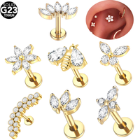 1pcs Titanium Piercing Cross Flower Stud Earring Internally Threaded Cubic Zircon Tragus Helix Piercing Body Jewelry