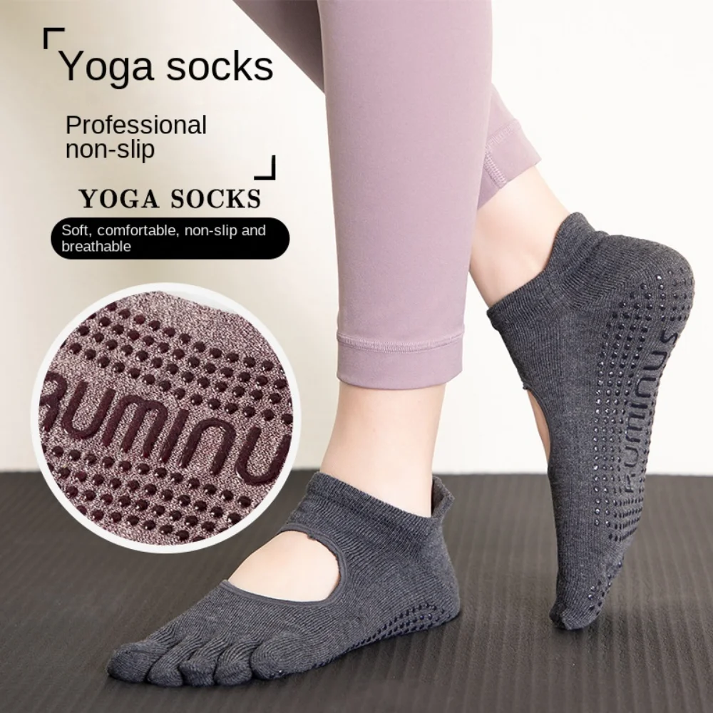 

1 Pair High Quality Anti-slip Yoga Pilates Socks Split Toe Solid Sport Socks Cotton with Grip Five-finger Socks Dance