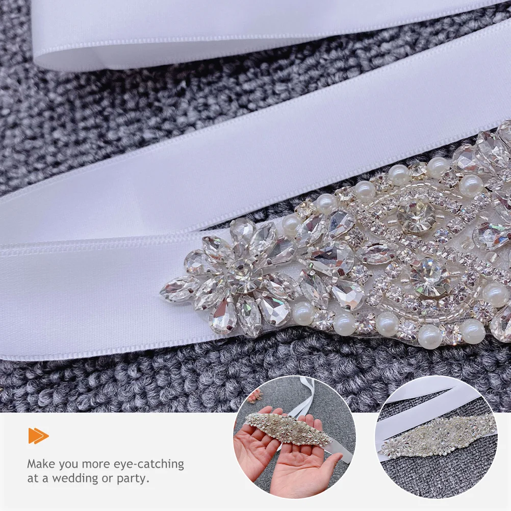 

Rhinestone Pearl Bridal Belt Water Drill Wedding Dress Accessory for Bride Shower Gift Beach Party Bikini Show