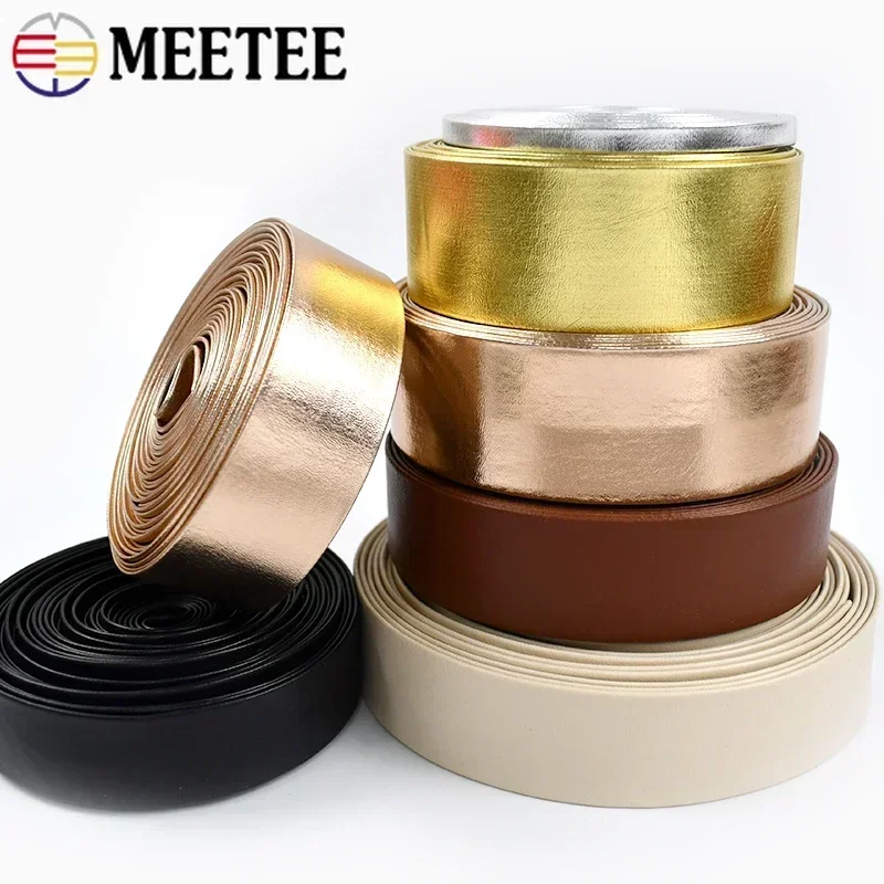 

10M 5-50mm Leather Ribbon Strap for Pillow Edge Banding Gold Silver Synthetic PU Webbing Necklace Decoration Bows Band Material