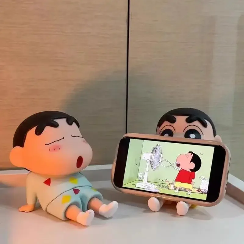 Anime Crayon Shin-Chan Phone Holder Kawaii Desktop Ornaments Cartoon Watching TV Phone Support Cute Doll Decorations Girls Gifts