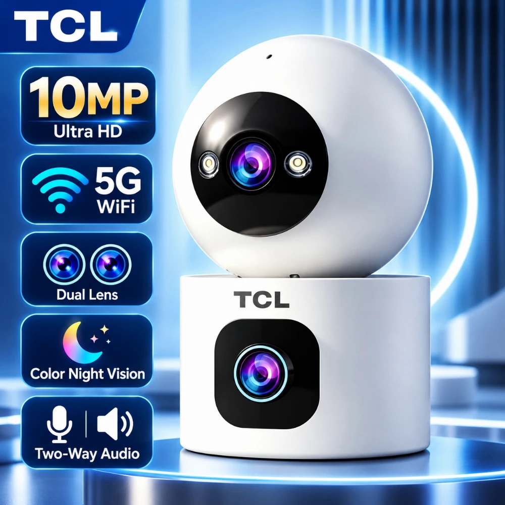 TCL 10MP Surveillance Camera 5G WiFi Home Indoor Dual Lens IP Camera 360° Panoramic HD Night Vision AI Tracking Two-way Dialogue