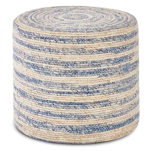 18'' Ottoman Pouf, Natural Braided Poof, Rustic Handweave Lounge Pouffe, Boho Footrest Stool for Bedroom, Accent Table