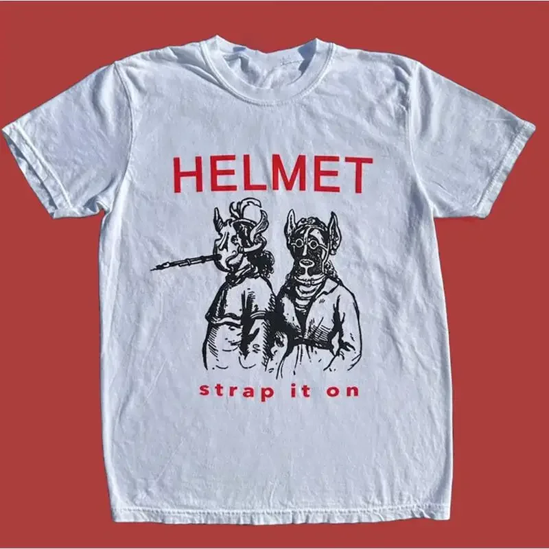 Helmet Band Strap It On Album T Shirt Cotton For