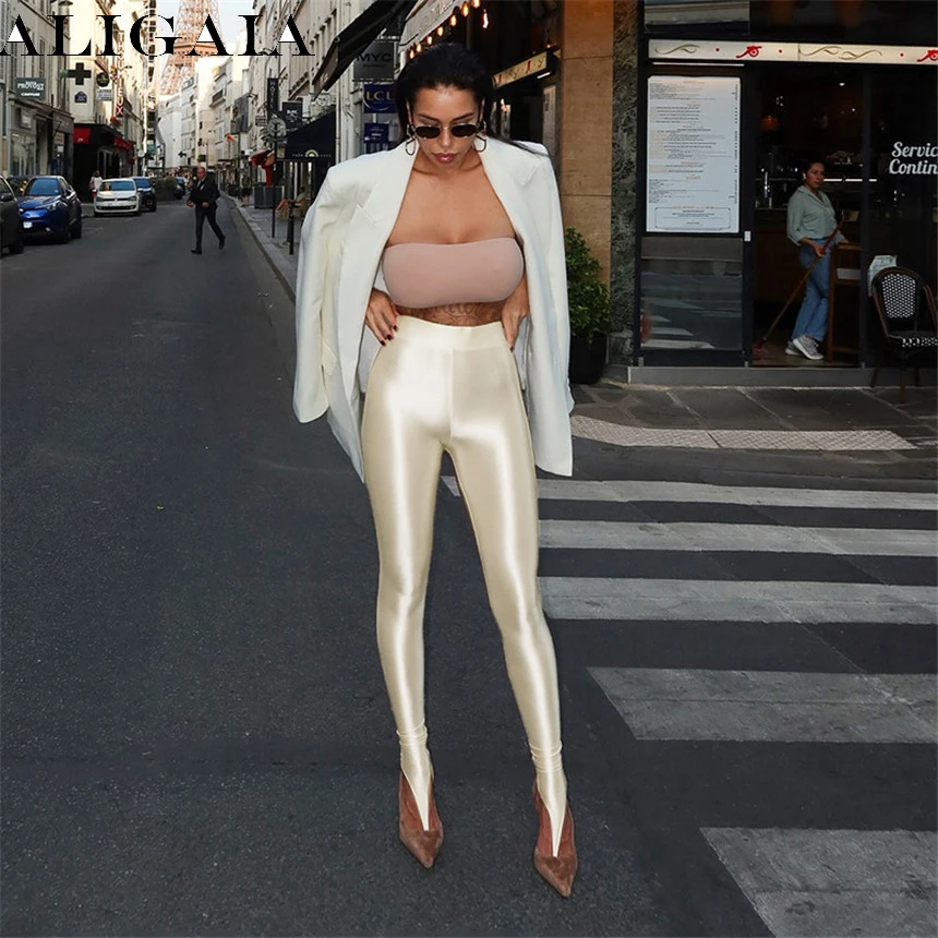 Fashion Women's Shiny Compression Leggings Mid Waist Skinny Tight Yoga Workout Stirrup Pants Sport Bottoms Glossy Lingerie 2026