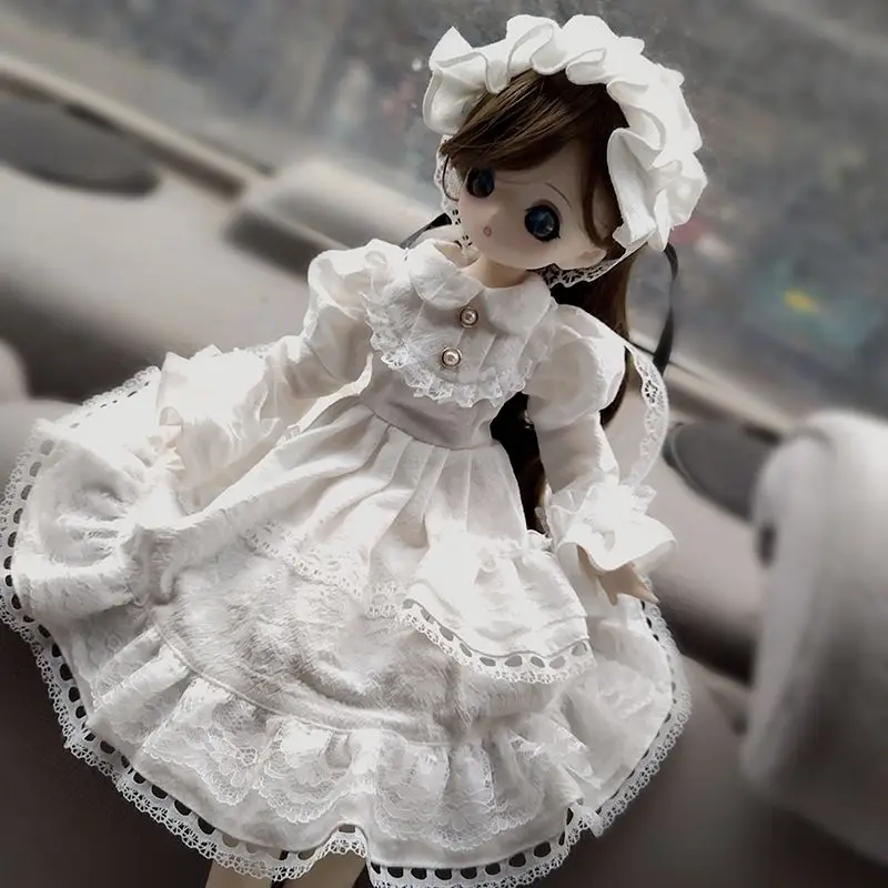 Elegant White Victorian Lace Doll Dress with Big Bow Headwear for 30Cm 45Cm 60Cm Bjd Doll Decor & Shooting Kawaii view 2