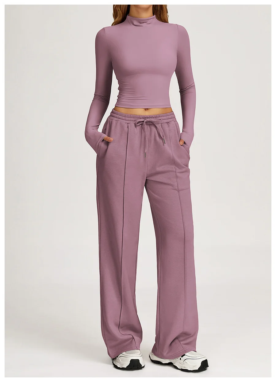 Yoga-Set 2-teilig, Sportbekleidung, Trainingsanzug, Gym-Hose, Langarm-Slim-Fit-Workout-Shirt, Damen-Fitness-Set – Detail 9