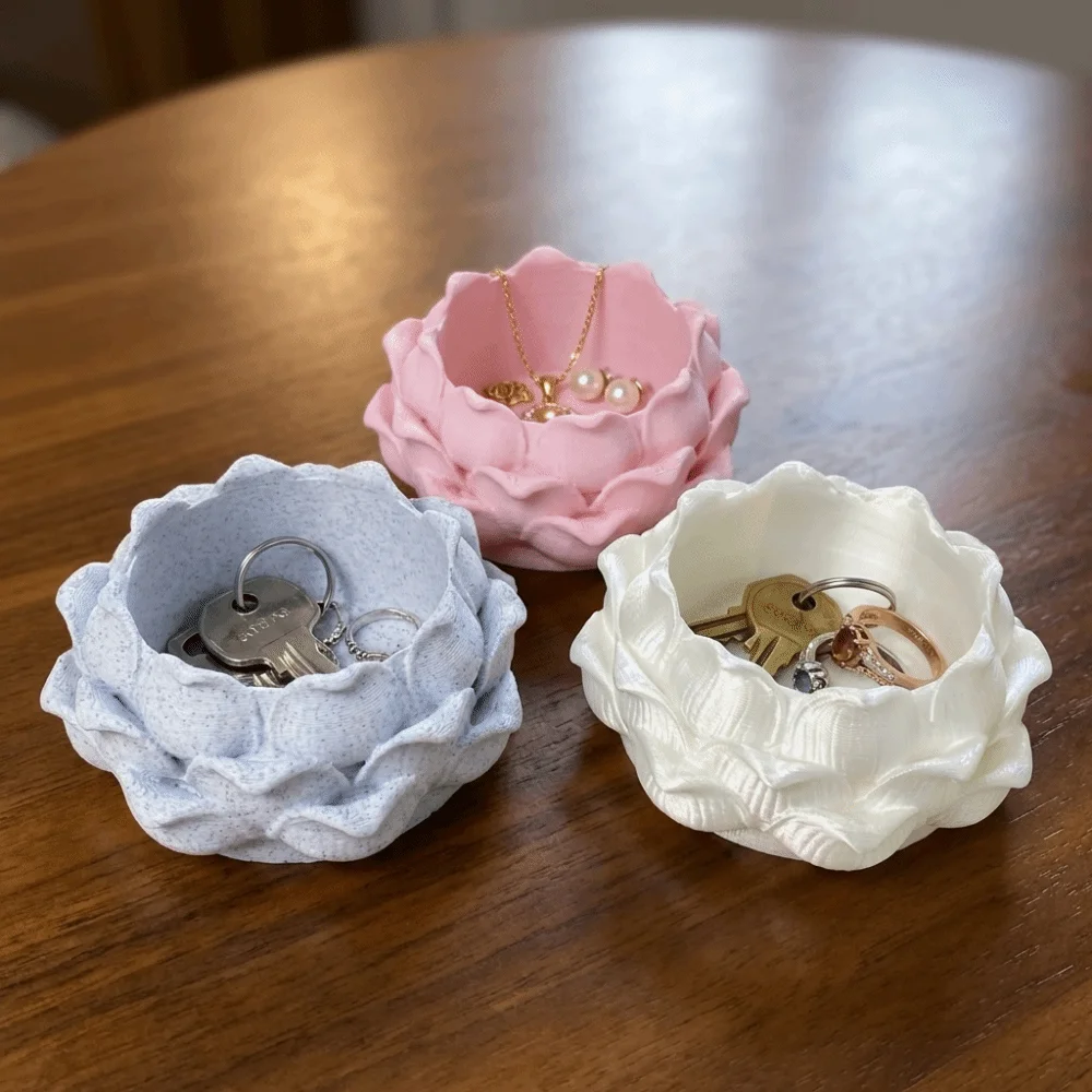 Lotus Shaped Succulent Plant Pot 3D Printed Plastic Growing Pots with Drainage Hole Flower Vase Jewelry Storage Box