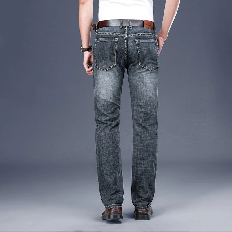 Men's High Quality Business Jeans Classic Fashion Straight Leg Loose Casual Pants Elastic High Quality Zipper Middle Waist Jeans