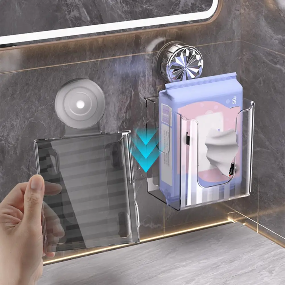 Toilet Paper Holder Wall Mount Wipes Storage Box Transparent Paper Dispenser with Strong Suction Cup Easy Install Bathroom Wipes