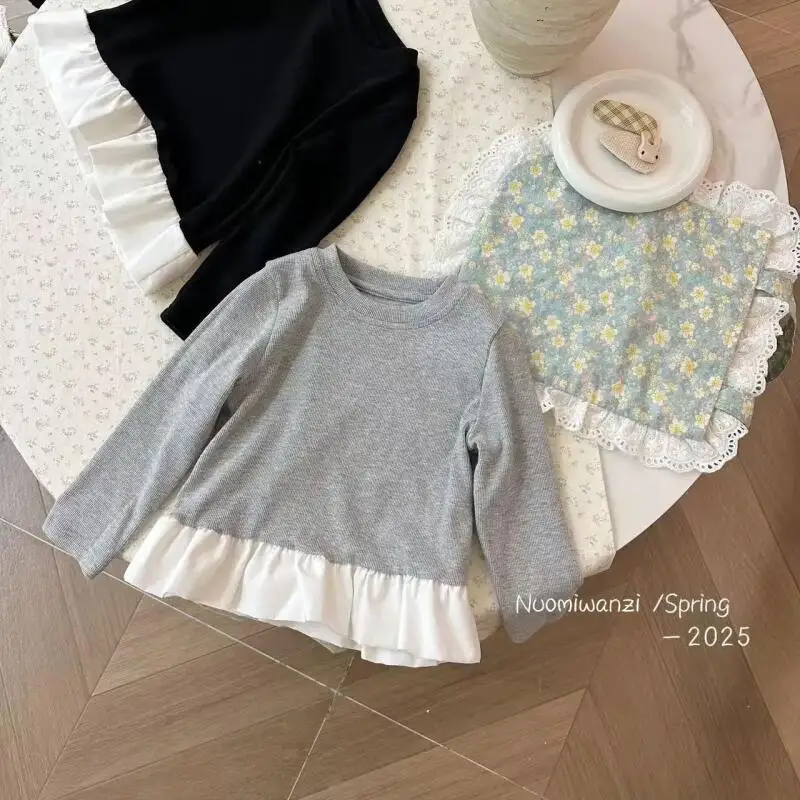 Bild 6: Kawaii Mädchen Langarm-T-Shirt Frühling Herbst Mode Pullover Tops Vielseitiges Kinder-Unterhemd Süße Spitzen-T-Shirts