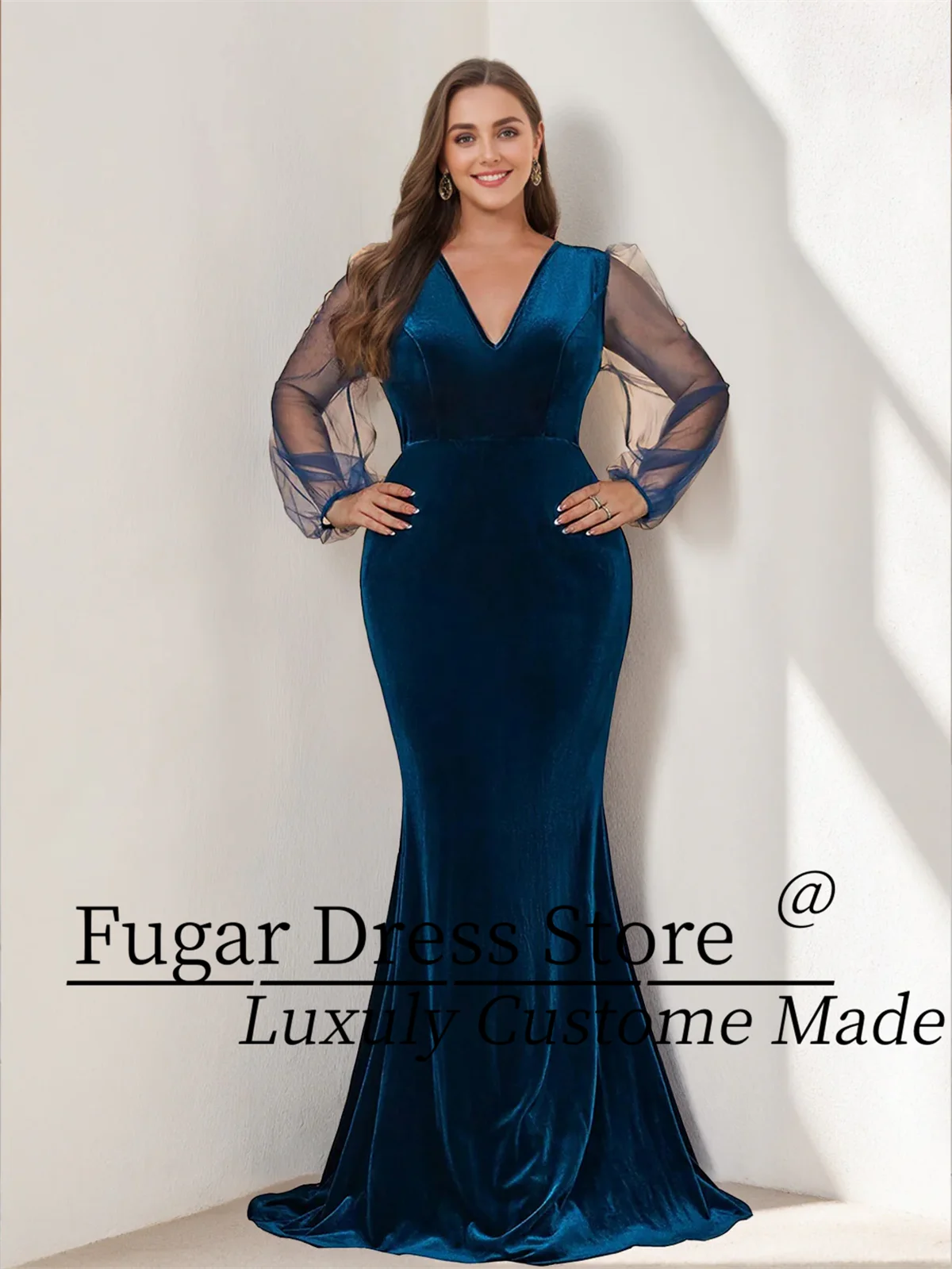 

TIANTIAN индивидуальные бархатные сексуальные платья с v-образным вырезом и длинными рукавами длиной до пола, большие размеры, вечернее женское платье для выпускного вечера, robes de soirée