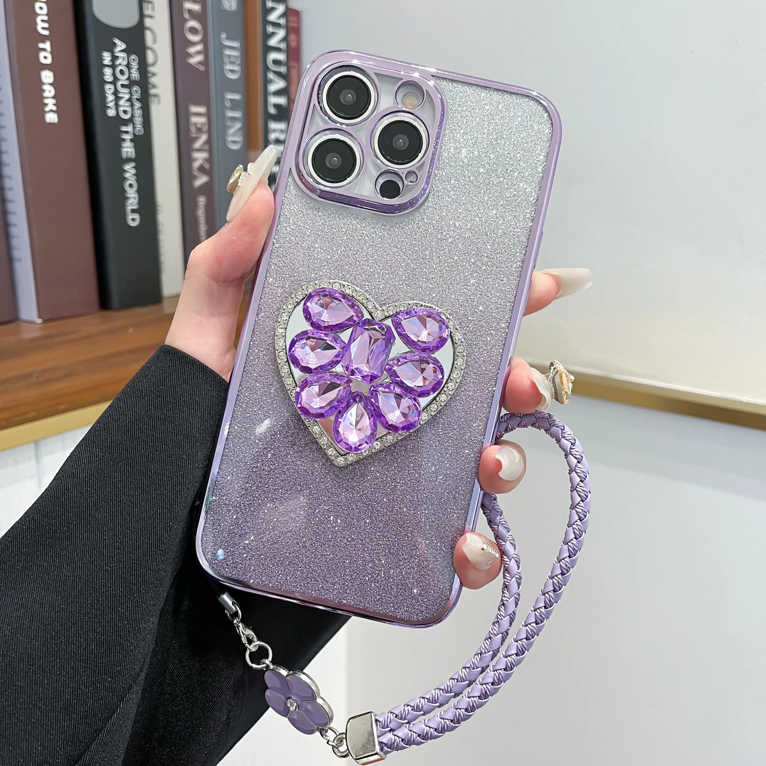 Diamond-encrusted Love Jewel Phone Case With Lanyard  For iPhone 15 14 13 12 11 Plus Mini Pro Max X XS XR 7 8 Cover