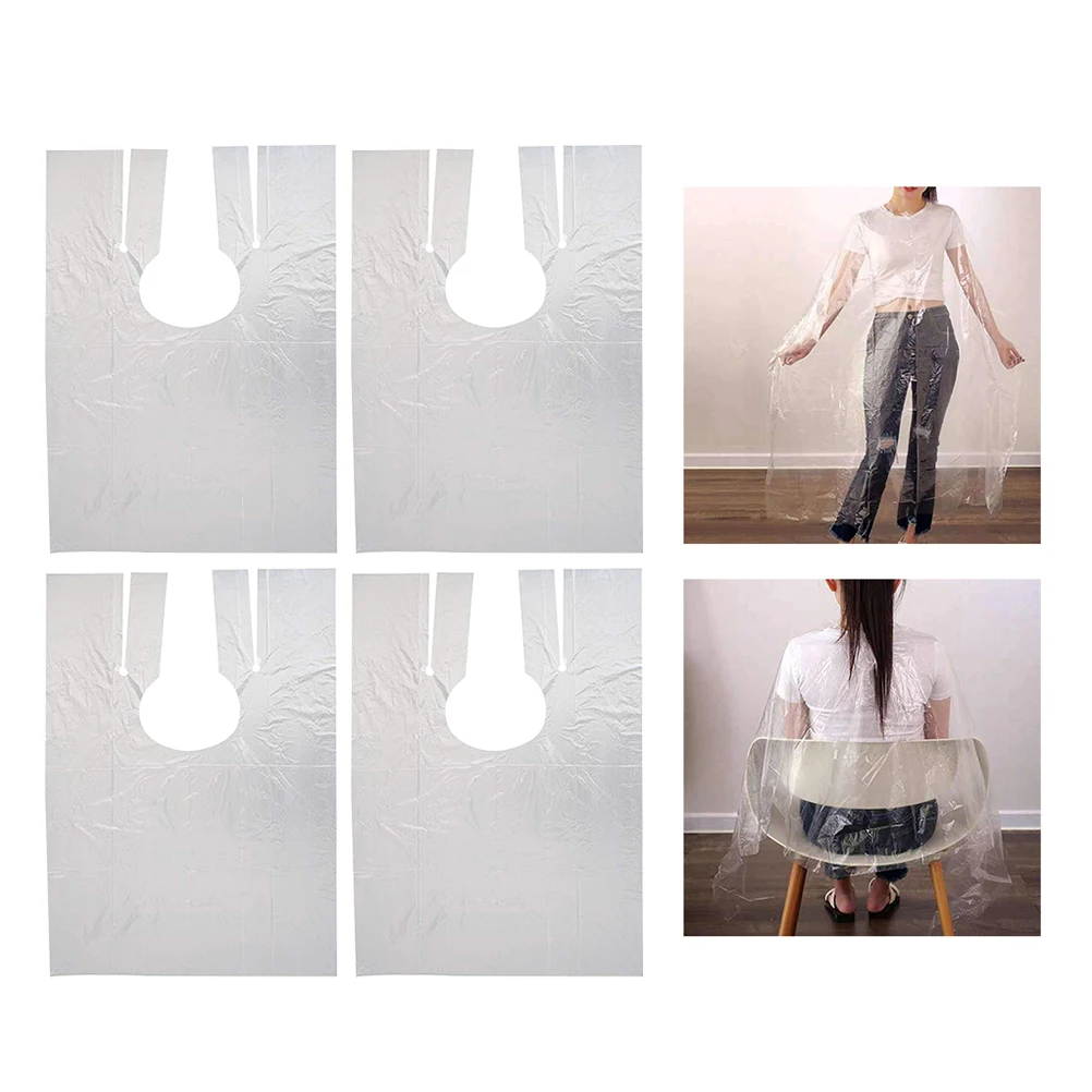

100 Pcs Hair Styling Cape Clothes Protector Waterproof Disposable Barber Apron Plastic PE Material For Salon Home Use