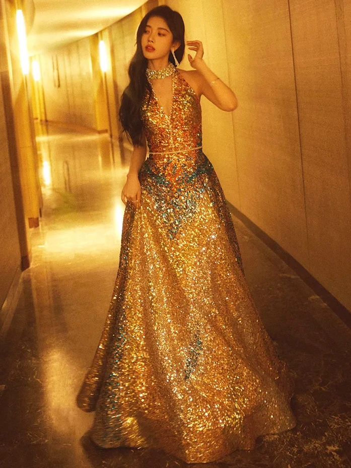 

High end luxury and niche banquet temperament, celebrity host sequin dress