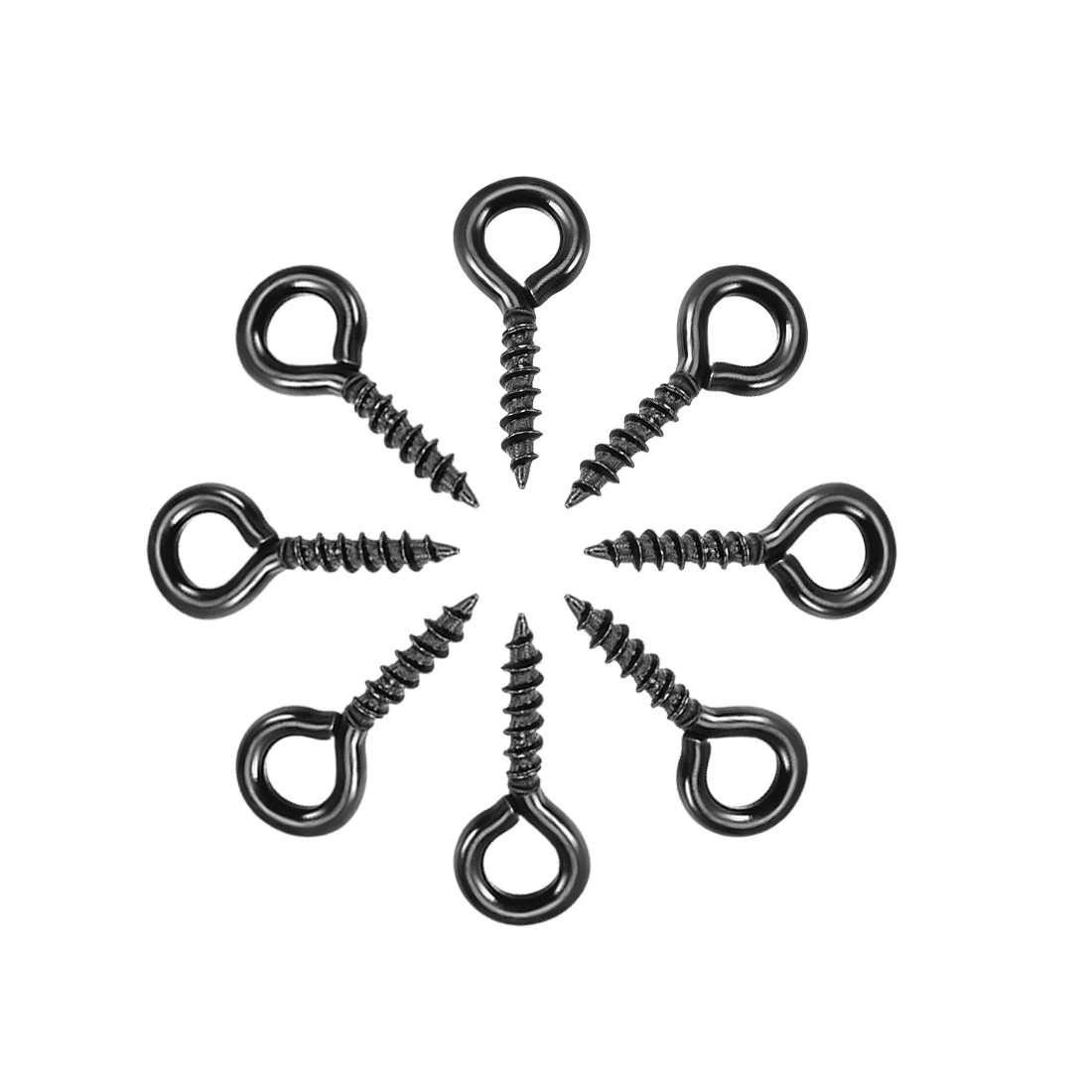 uxcell 50-200pcs 10x4mm 15x7mm Screw Eye Hooks Self Tapping Screws Screw-in Hanger Eye-Shape Ring Hooks Black