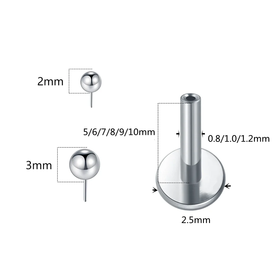 1/10pcs Titanium Push-in Balls Labret Piercing Lip Ring 20G 18G 16G Threadless Cartilage Helix Earring Body Jewelry view 2