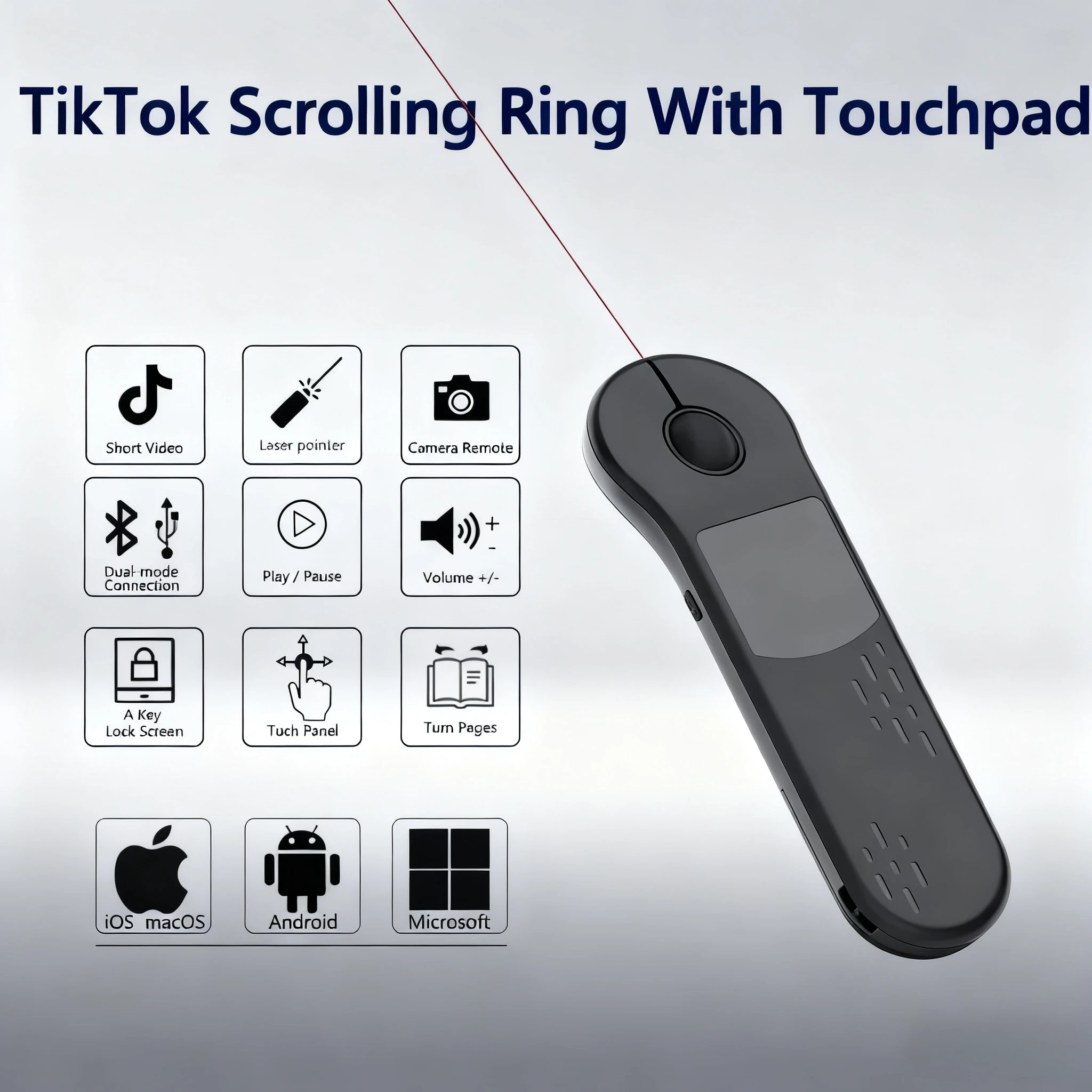 Remote Control Wireless Bluetooth Dual-mode Mouse Web page scrolling TikTok browsing Air Laser Mice For PC Tablet Phone Gifts