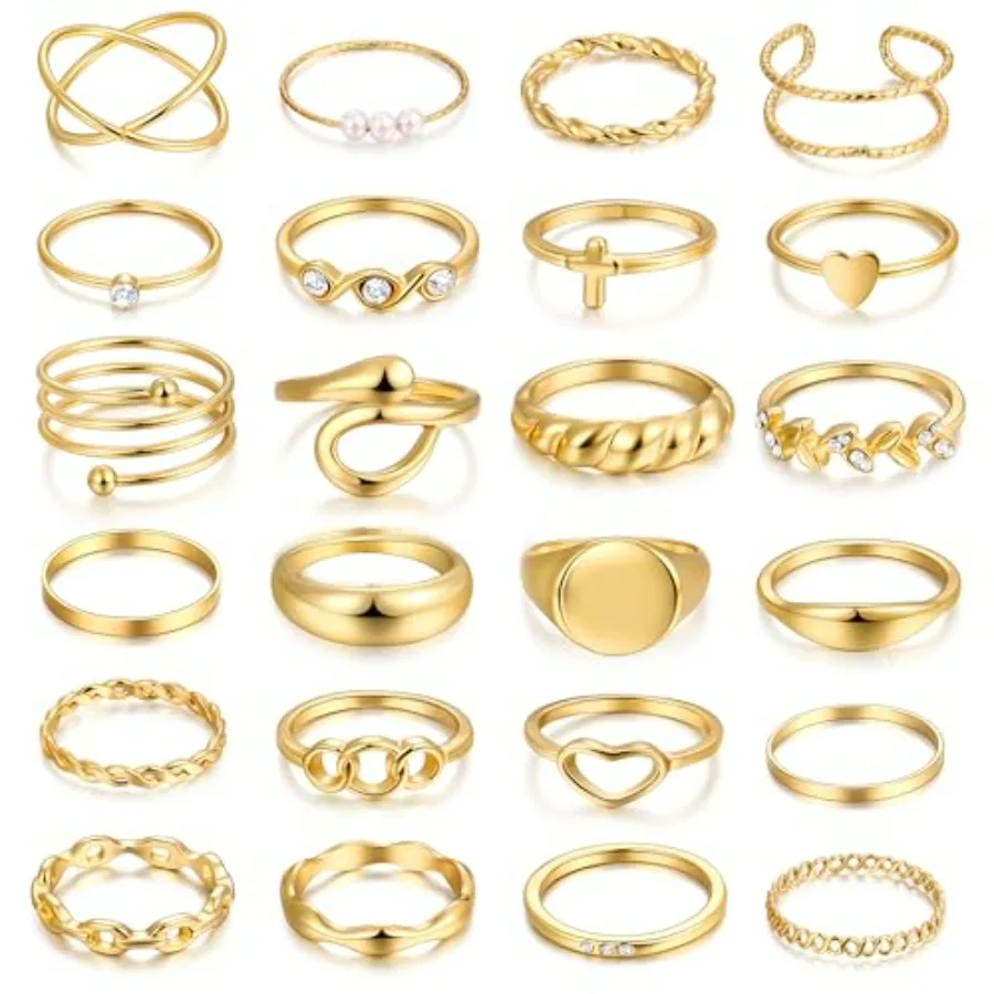 

FAXHION 24-60 Pcs Gold Stackable Rings for Women, Knuckle Rings Chunky Gold Ring Set Dainty Stacking Cute Rings, Multiple Sizes