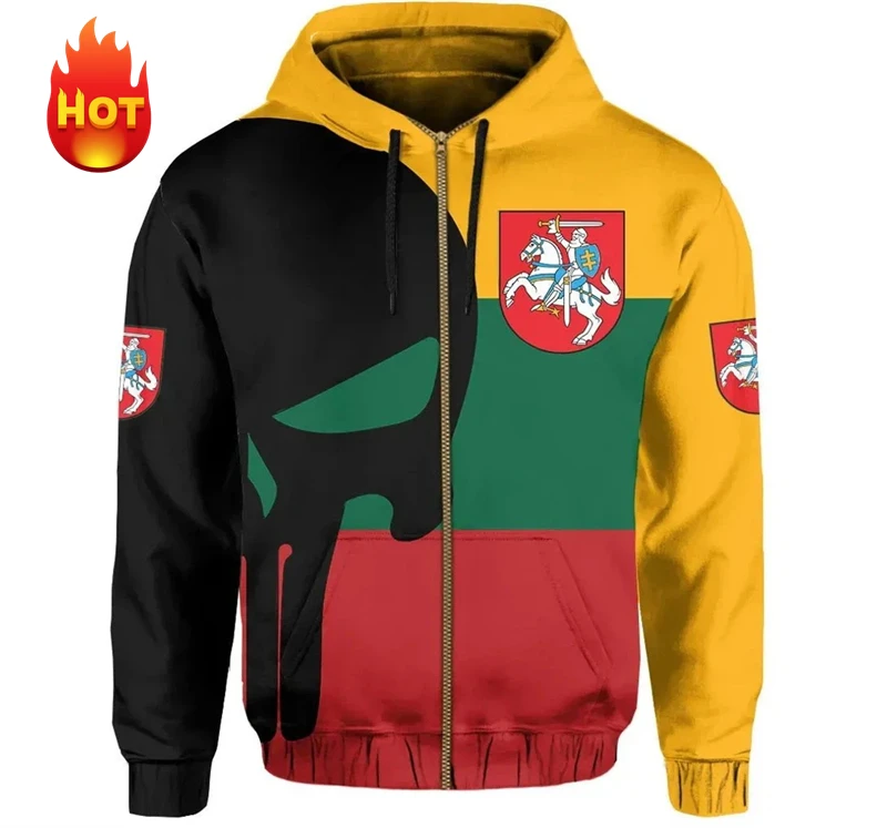 Lithuania Flag 3D Print Zip Up Hoodie Men Women Sweatshirt Hooded Autumn Winter Fashion Coat Tracksuits Lithuania Emblem Tops