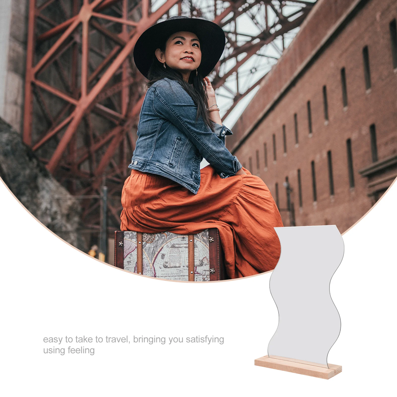 

2Pcs Makeup Mirrors Frameless Desktop Vanity Mirrors Wooden Base Small Desk Mirror Bedroom Decor Aesthetic