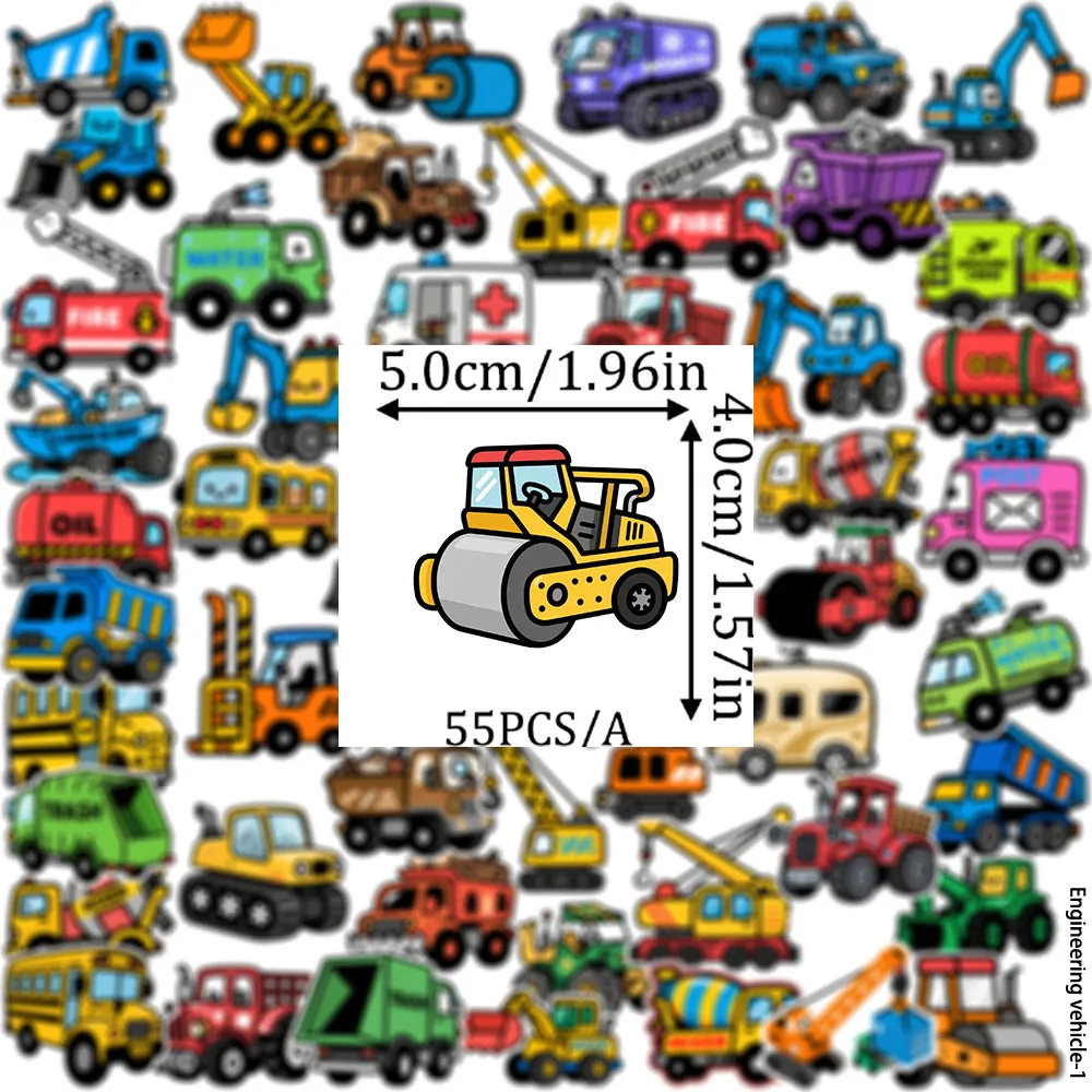 55PCS Cartoon Engineering Vehicle Decoration Mechanical Hand Water Cup Hand Journal DIY Mobile Phone Shell Sticker