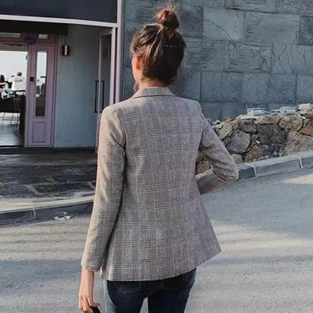 Abrigo de traje con estampado a cuadros para mujer, Chaqueta de traje informal con solapa y bolsillos, prendas de vestir de negocios, primavera y otoño