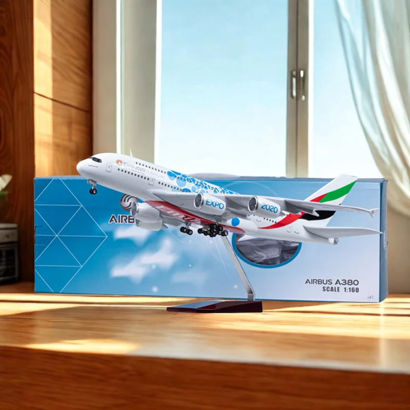 

Display Plastic Resin Toy Model 47cm Airplane Model 1/160 Scale A380 Emirates Expo Airline Aircraft with Light & wheels Collecti