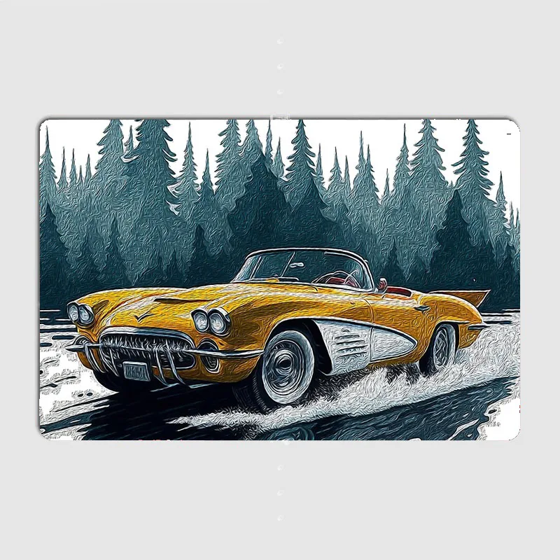 1953 Yellow Corvette Classic Sport Car Metal Sign Poster Garage Car Decoration Room Decor Automobile Club Tin Sign Home Decor