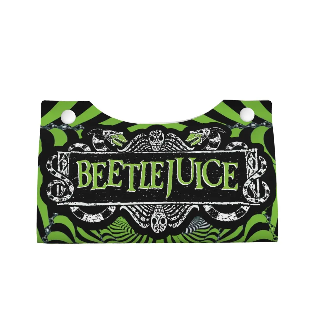 Custom Tim Burton Beetlejuices Facial Tissue Box Cover Rectangular Horror Film PU Leather Tissue Box Holder for Car Office