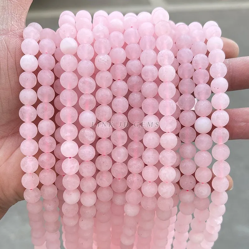 Natural Stone Frosted Pink Quartz Round Loose Matte Beads For Jewelry Making Needlework Bracelet Diy Pick Size Accessories