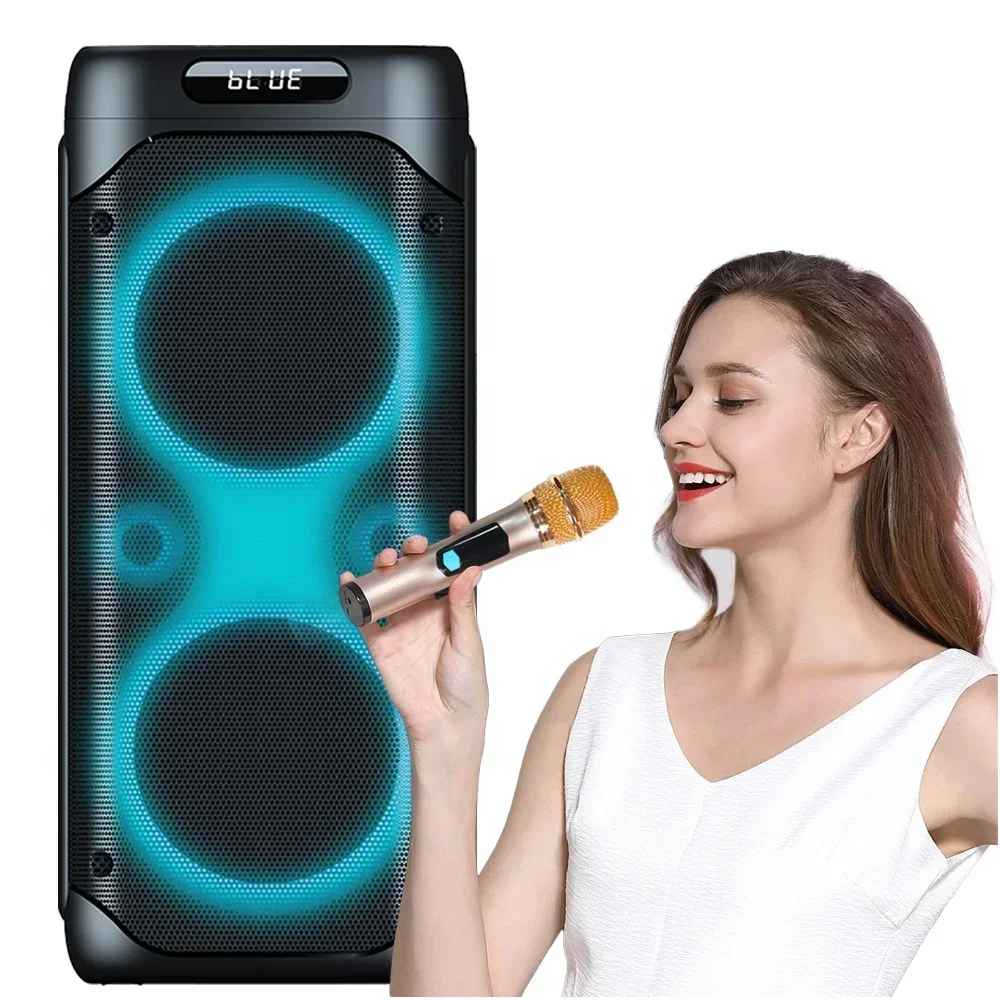 Dual 8-Inch Trolley Speaker with Wireless Microphone, Portable DJ KTV Stereo Sound System for Outdoor Party & Home Karaoke