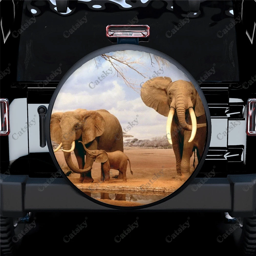 African Elephant Animal Print Car Spare Tire Cover Waterproof Protect for Truck SUV RV Trailer  Auto Accessories Camping 14-17in