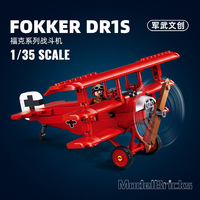 Sluban WW1 1/32 Fokker DR-1 Fighter Jet Model Building Blocks Military Red Baron Air Force Aircraft DIY Bricks Set Kids Toy Gift