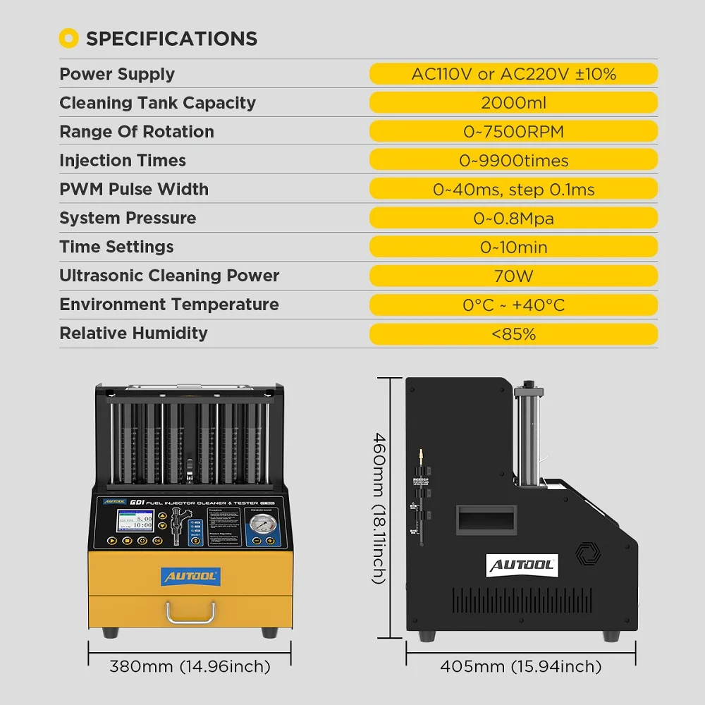 AUTOOL CT500 GDI EFI FEI Fuel Injector Cleaner & Tester Machine6 Cylinders Fuel Injector Cleaner Tester for Car & Motorcycle