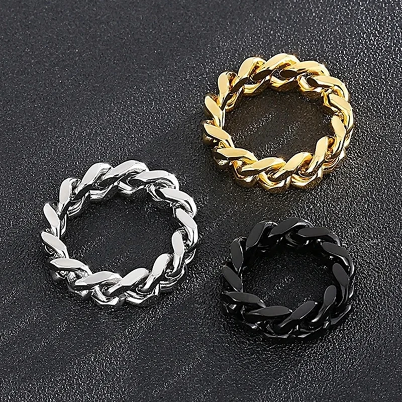 Kalen Smooth 8/9mm High-Quality Stainless Steel Cuban Link Rings for Men Multicolor Couple Anillos Trend Jewelry Bicycle Chain - view 5